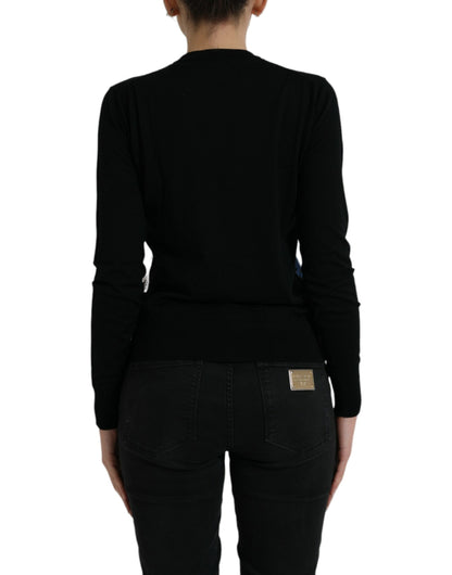 Dolce &amp; Gabbana Black Bird Wool Cardigan a maniche lunghe