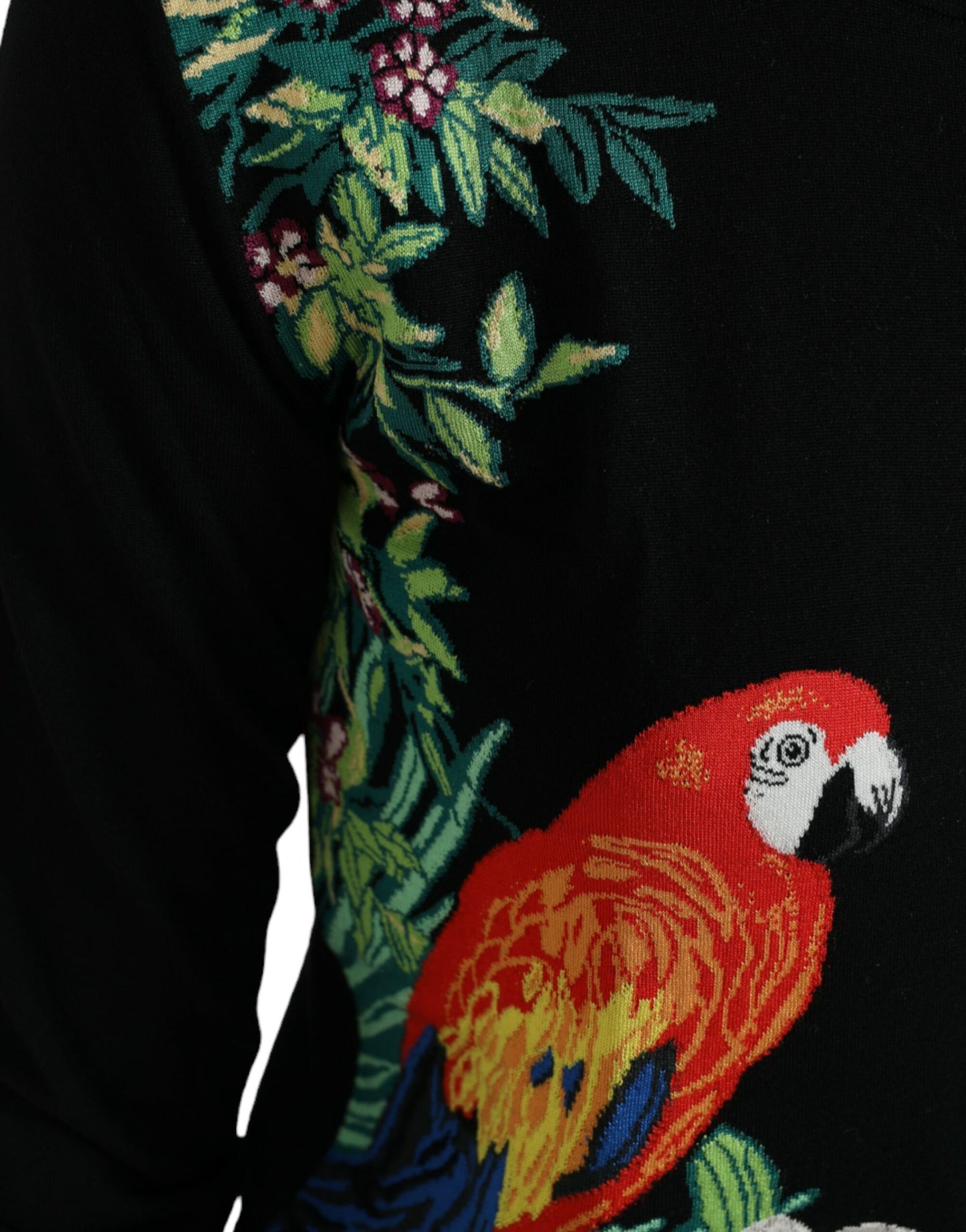 Dolce &amp; Gabbana Black Bird Wool Cardigan a maniche lunghe