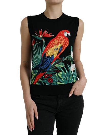 Canotta senza maniche con scollo rotondo nero "Jungle" di Dolce &amp; Gabbana
