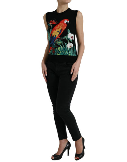 Canotta senza maniche con scollo rotondo nero "Jungle" di Dolce &amp; Gabbana