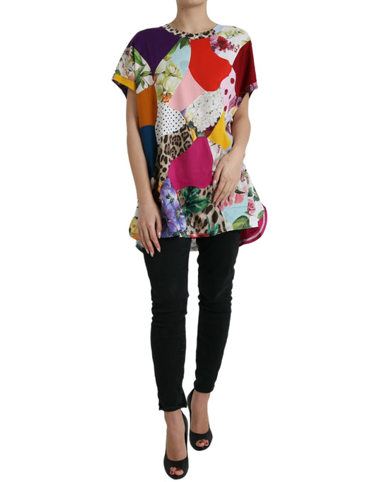 Dolce &amp; Gabbana Top in cotone e seta patchwork multicolore