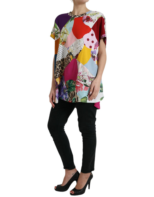 Dolce &amp; Gabbana Top in cotone e seta patchwork multicolore