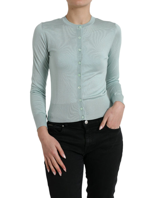Dolce &amp; Gabbana Cardigan girocollo in seta azzurro chiaro