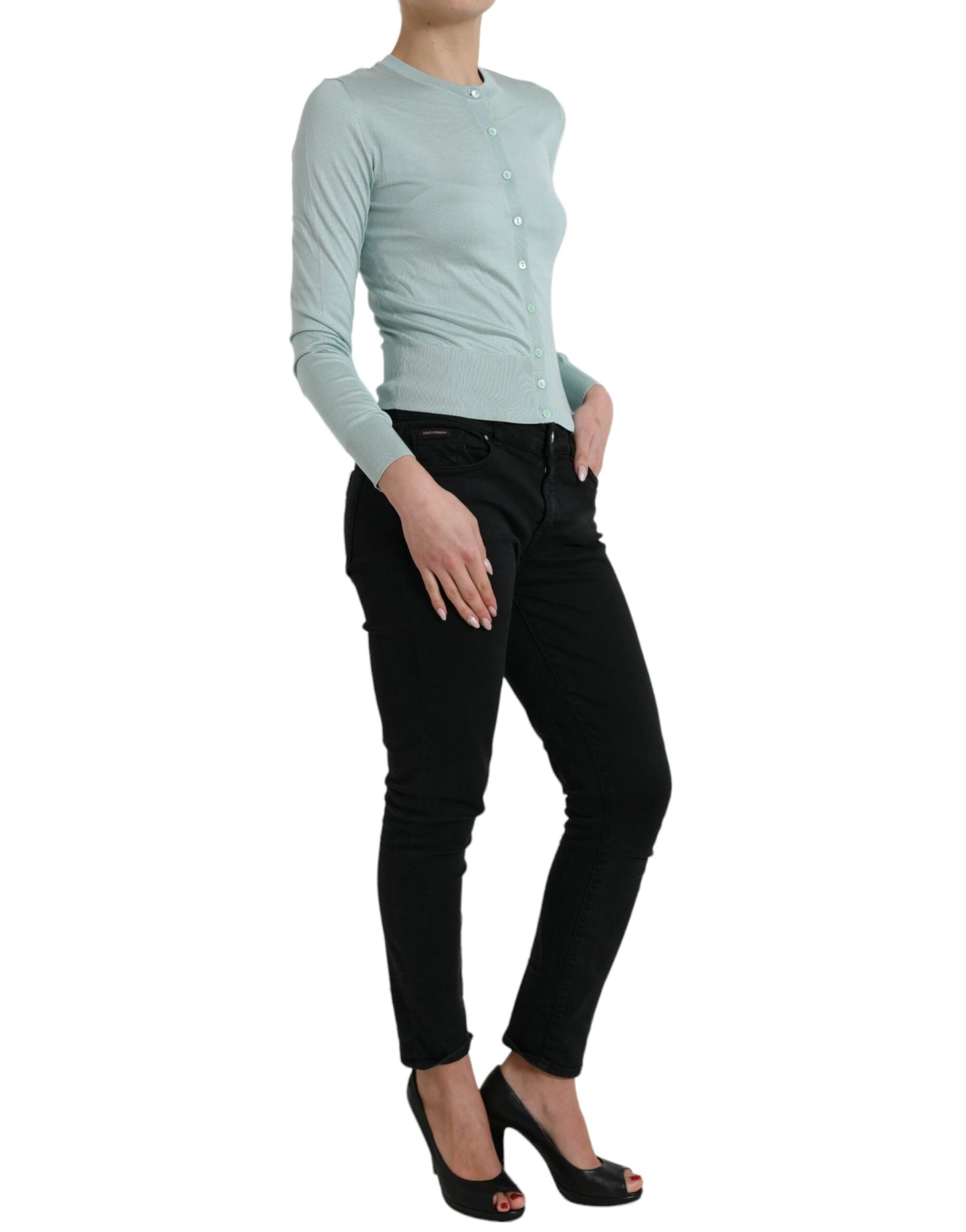 Dolce &amp; Gabbana Cardigan girocollo in seta azzurro chiaro