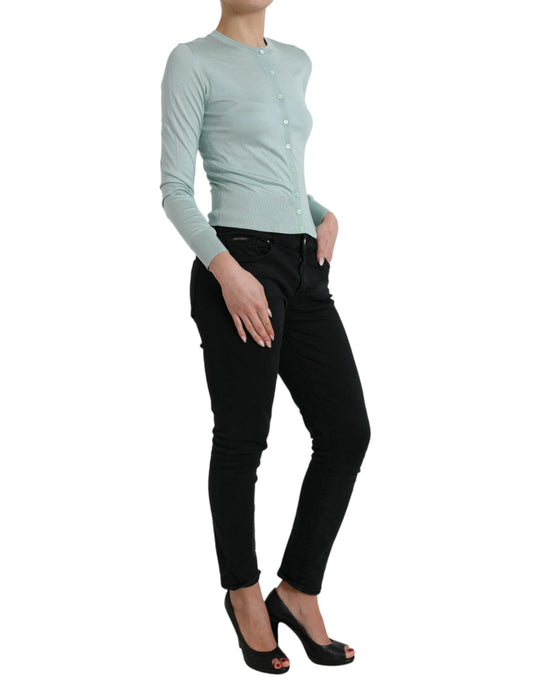 Dolce &amp; Gabbana Cardigan girocollo in seta azzurro chiaro