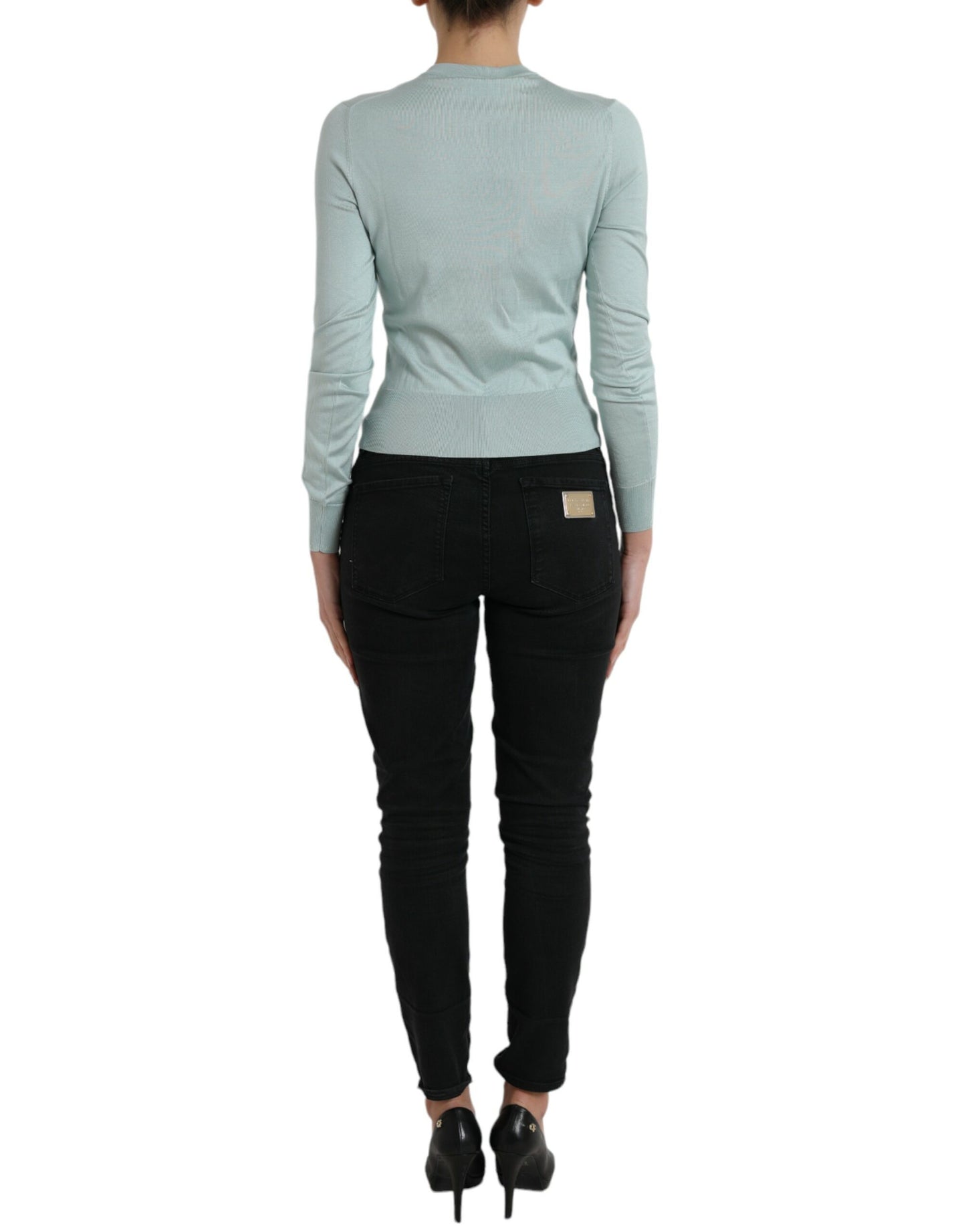 Dolce &amp; Gabbana Cardigan girocollo in seta azzurro chiaro
