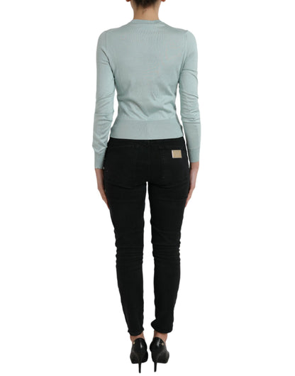 Dolce &amp; Gabbana Cardigan girocollo in seta azzurro chiaro