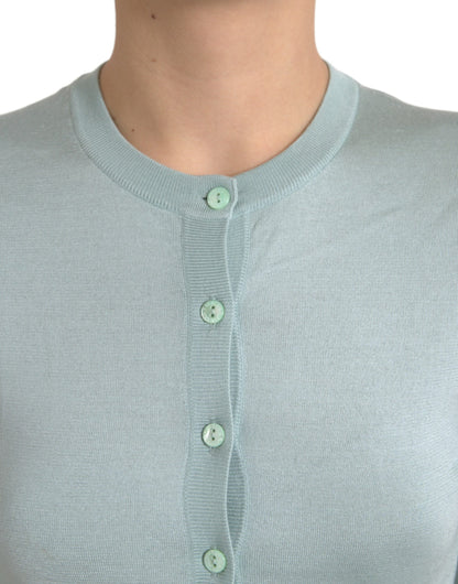 Dolce &amp; Gabbana Cardigan girocollo in seta azzurro chiaro