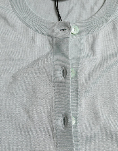 Dolce &amp; Gabbana Cardigan girocollo in seta azzurro chiaro