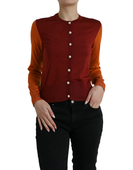 Dolce &amp; Gabbana Maglione Cardigan Girocollo in Seta Multicolore