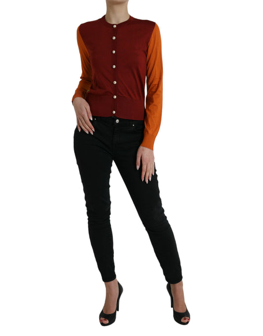 Dolce &amp; Gabbana Maglione Cardigan Girocollo in Seta Multicolore