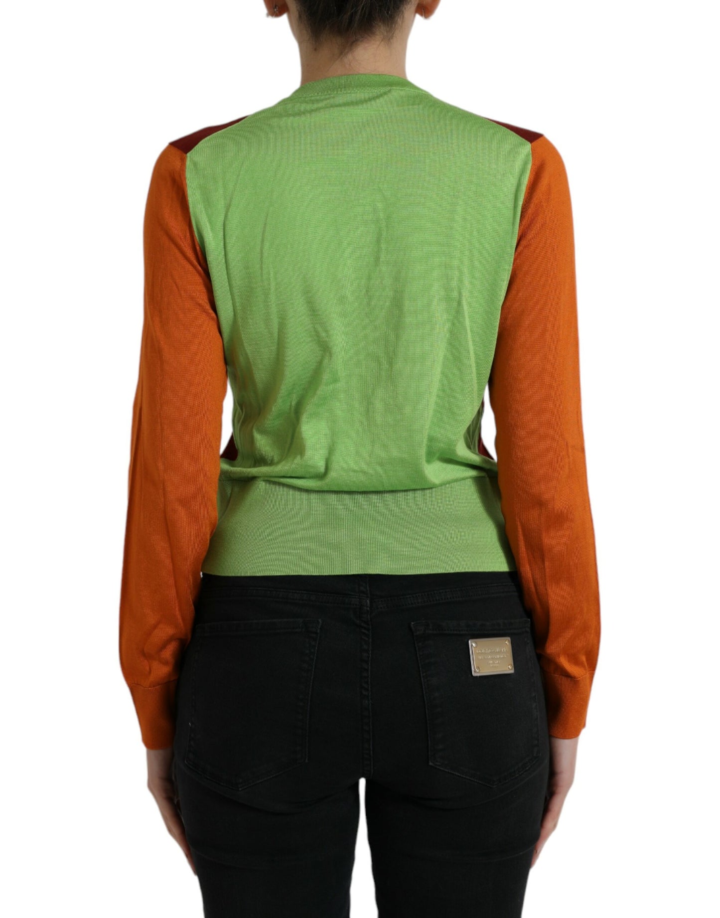 Dolce &amp; Gabbana Maglione Cardigan Girocollo in Seta Multicolore