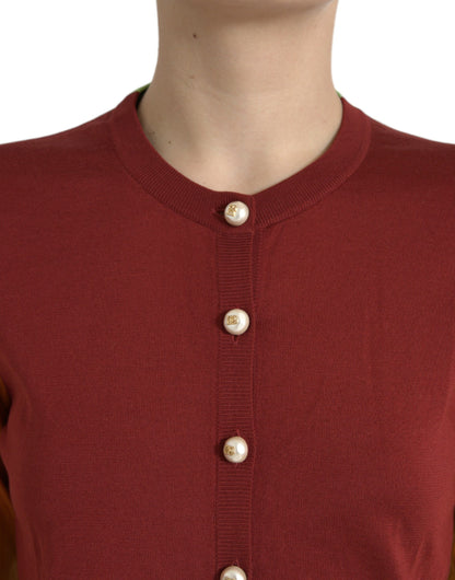 Dolce &amp; Gabbana Maglione Cardigan Girocollo in Seta Multicolore