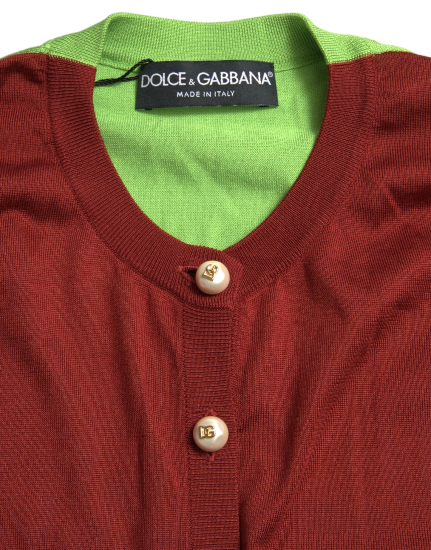 Dolce &amp; Gabbana Maglione Cardigan Girocollo in Seta Multicolore