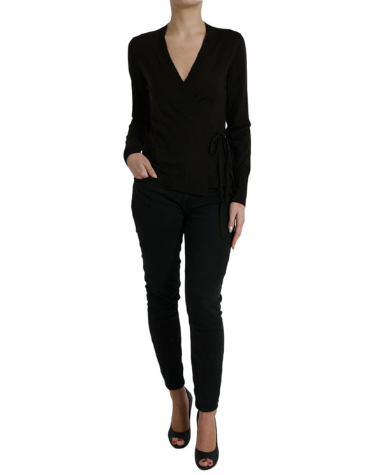 Dolce &amp; Gabbana Maglione Cardigan Incrociato con Scollo a V in Lana Nera
