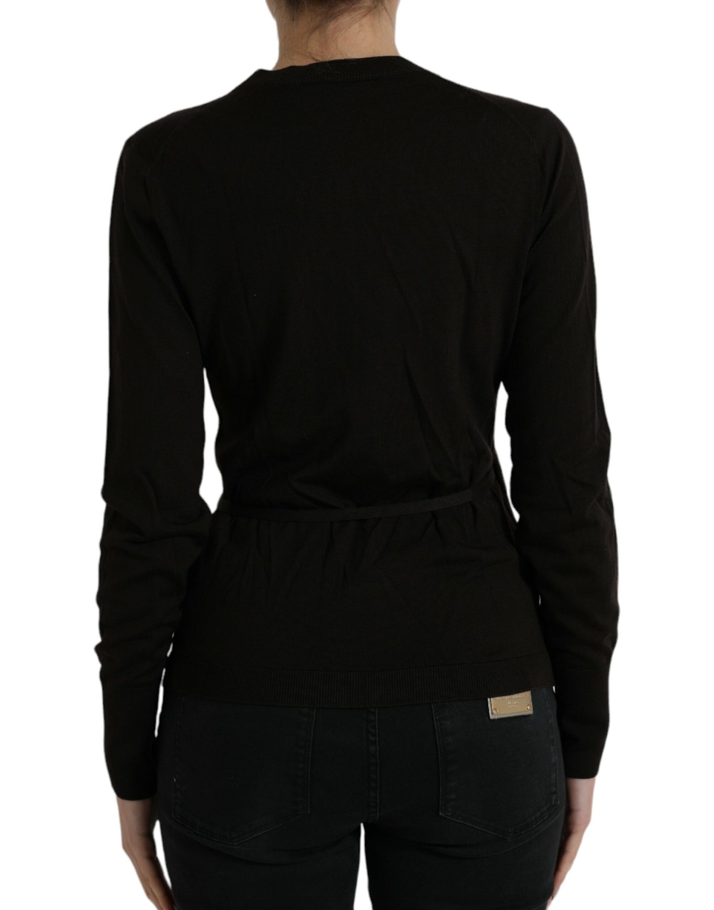 Dolce &amp; Gabbana Maglione Cardigan Incrociato con Scollo a V in Lana Nera