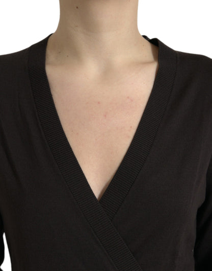 Dolce &amp; Gabbana Maglione Cardigan Incrociato con Scollo a V in Lana Nera