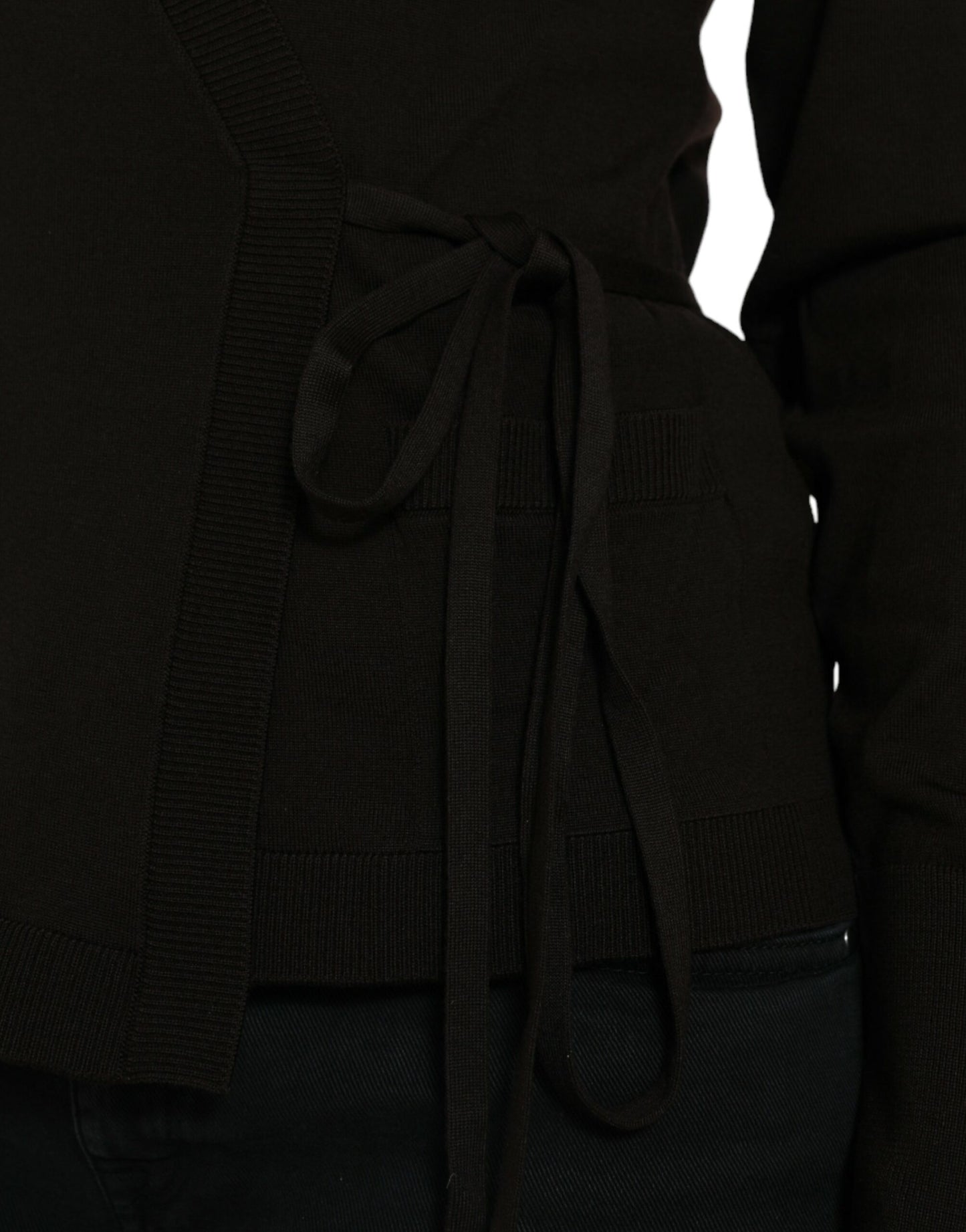 Dolce &amp; Gabbana Maglione Cardigan Incrociato con Scollo a V in Lana Nera