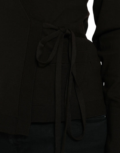 Dolce &amp; Gabbana Maglione Cardigan Incrociato con Scollo a V in Lana Nera