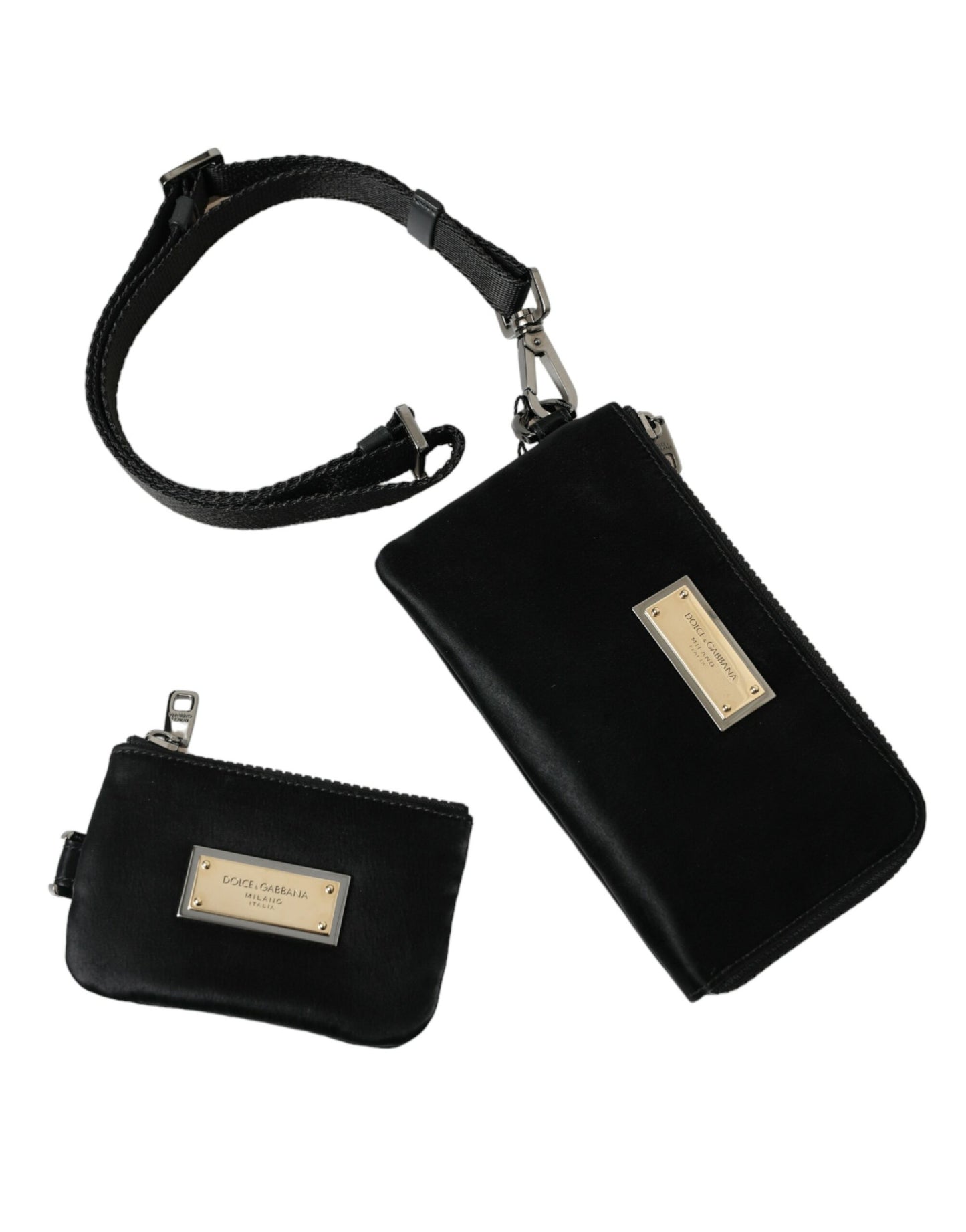 Borsa a tracolla con portachiavi e logo Dolce &amp; Gabbana in nylon nero