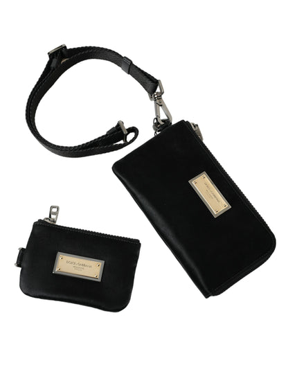 Borsa a tracolla con portachiavi e logo Dolce &amp; Gabbana in nylon nero