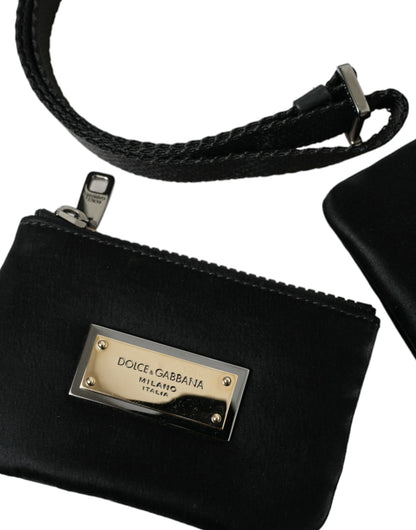 Borsa a tracolla con portachiavi e logo Dolce &amp; Gabbana in nylon nero