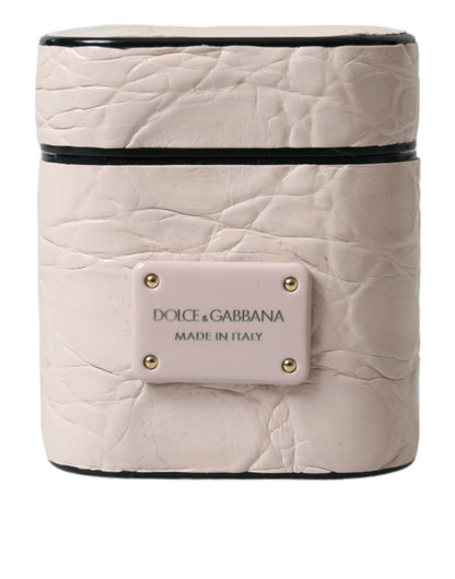 Custodia per Airpods Dolce &amp; Gabbana in pelle di vitello rosa chiaro con logo in metallo