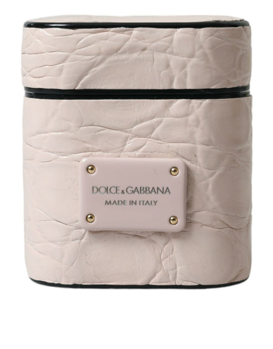 Custodia per Airpods Dolce &amp; Gabbana in pelle di vitello rosa chiaro con logo in metallo