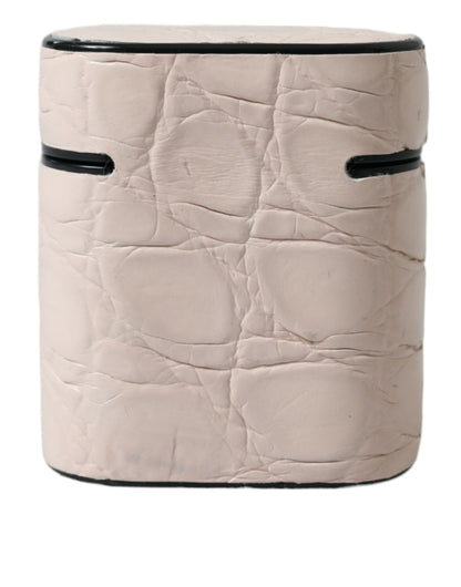 Custodia per Airpods Dolce &amp; Gabbana in pelle di vitello rosa chiaro con logo in metallo