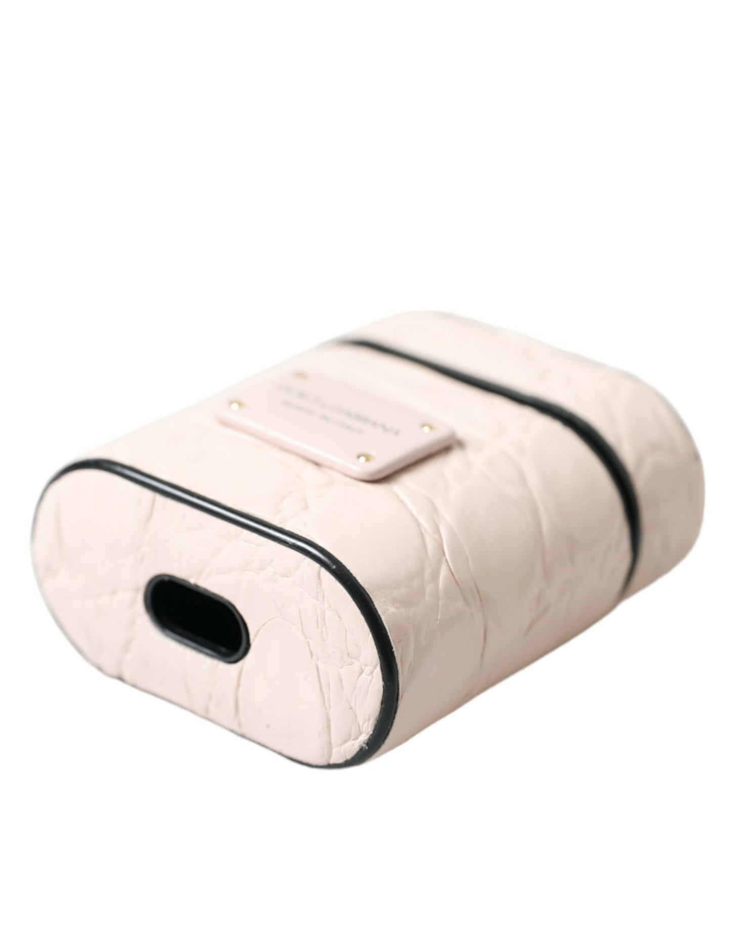 Custodia per Airpods Dolce &amp; Gabbana in pelle di vitello rosa chiaro con logo in metallo