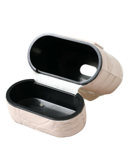 Custodia per Airpods Dolce &amp; Gabbana in pelle di vitello rosa chiaro con logo in metallo