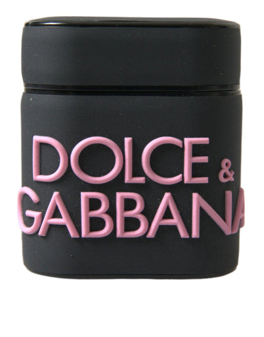 Custodia per Airpods in silicone con logo in rilievo Dolce &amp; Gabbana nero e rosa