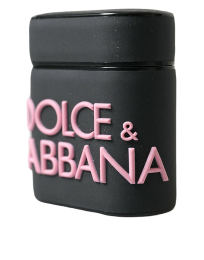 Custodia per Airpods in silicone con logo in rilievo Dolce &amp; Gabbana nero e rosa