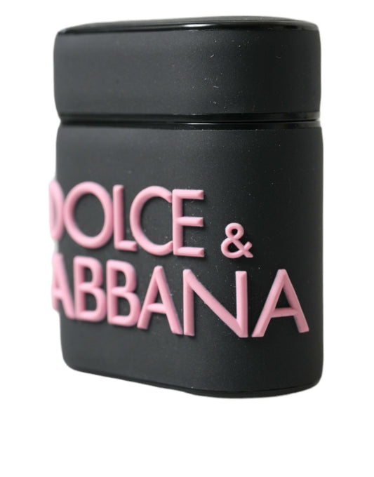 Custodia per Airpods in silicone con logo in rilievo Dolce &amp; Gabbana nero e rosa