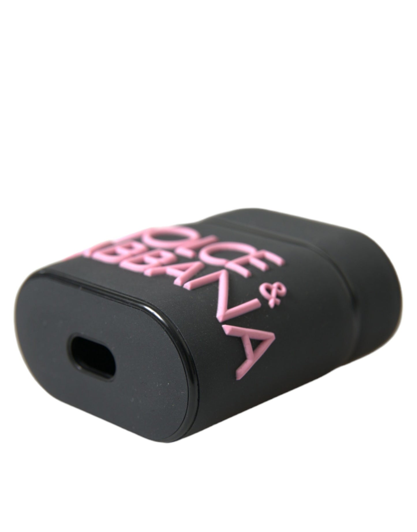 Custodia per Airpods in silicone con logo in rilievo Dolce &amp; Gabbana nero e rosa