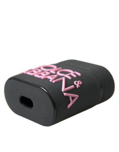 Custodia per Airpods in silicone con logo in rilievo Dolce &amp; Gabbana nero e rosa