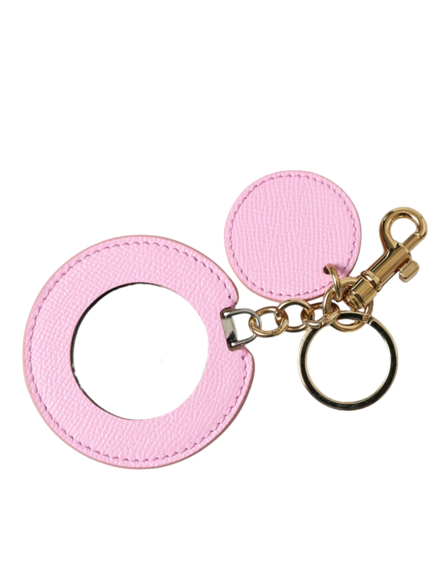 Portachiavi con logo stampato in metallo dorato in pelle di vitello rosa Dolce &amp; Gabbana