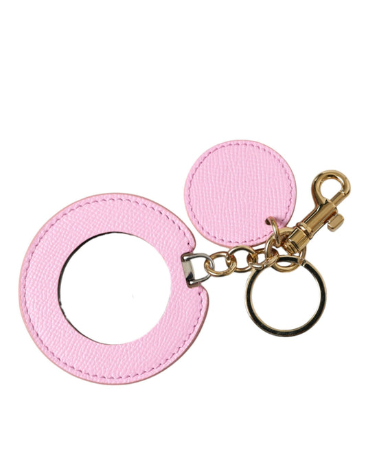Portachiavi con logo stampato in metallo dorato in pelle di vitello rosa Dolce &amp; Gabbana