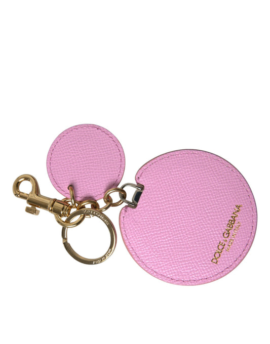 Portachiavi con logo stampato in metallo dorato in pelle di vitello rosa Dolce &amp; Gabbana