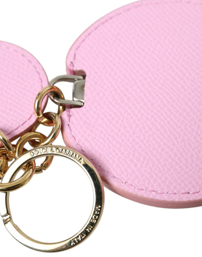 Portachiavi con logo stampato in metallo dorato in pelle di vitello rosa Dolce &amp; Gabbana