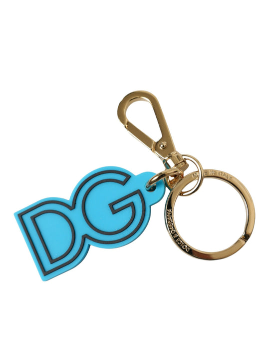 Portachiavi con logo DG in metallo dorato e gomma blu Dolce &amp; Gabbana