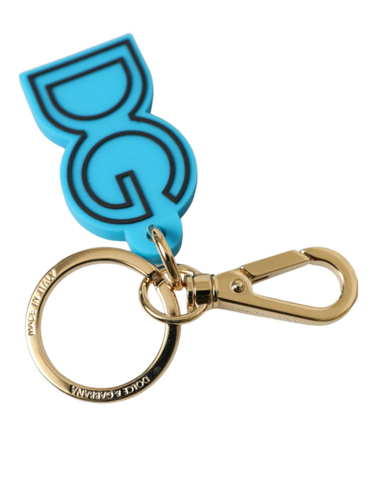 Portachiavi con logo DG in metallo dorato e gomma blu Dolce &amp; Gabbana