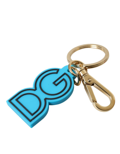 Portachiavi con logo DG in metallo dorato e gomma blu Dolce &amp; Gabbana