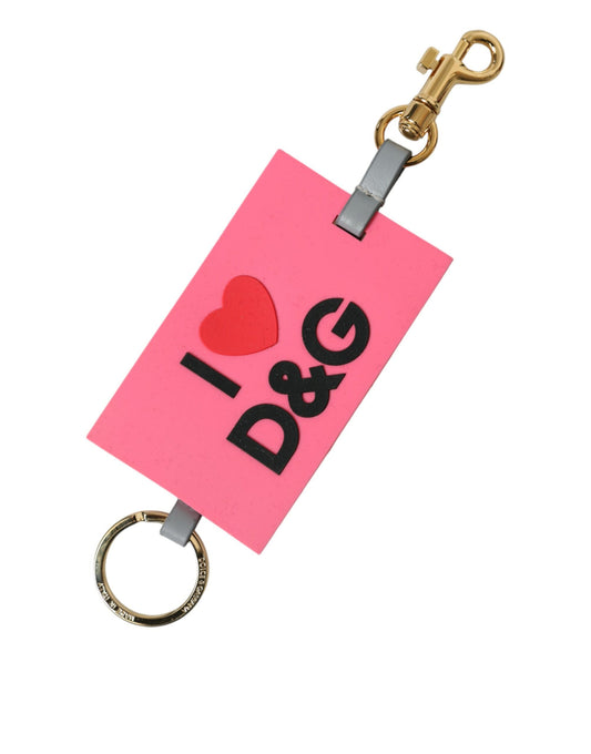 Portachiavi in ​​ottone dorato con logo DG in silicone rosa Dolce &amp; Gabbana