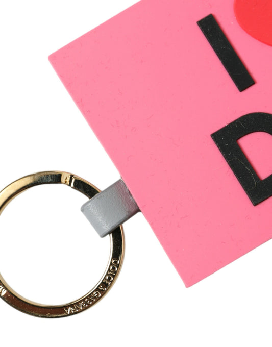 Portachiavi in ​​ottone dorato con logo DG in silicone rosa Dolce &amp; Gabbana