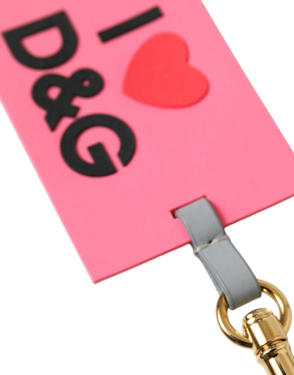 Portachiavi in ​​ottone dorato con logo DG in silicone rosa Dolce &amp; Gabbana