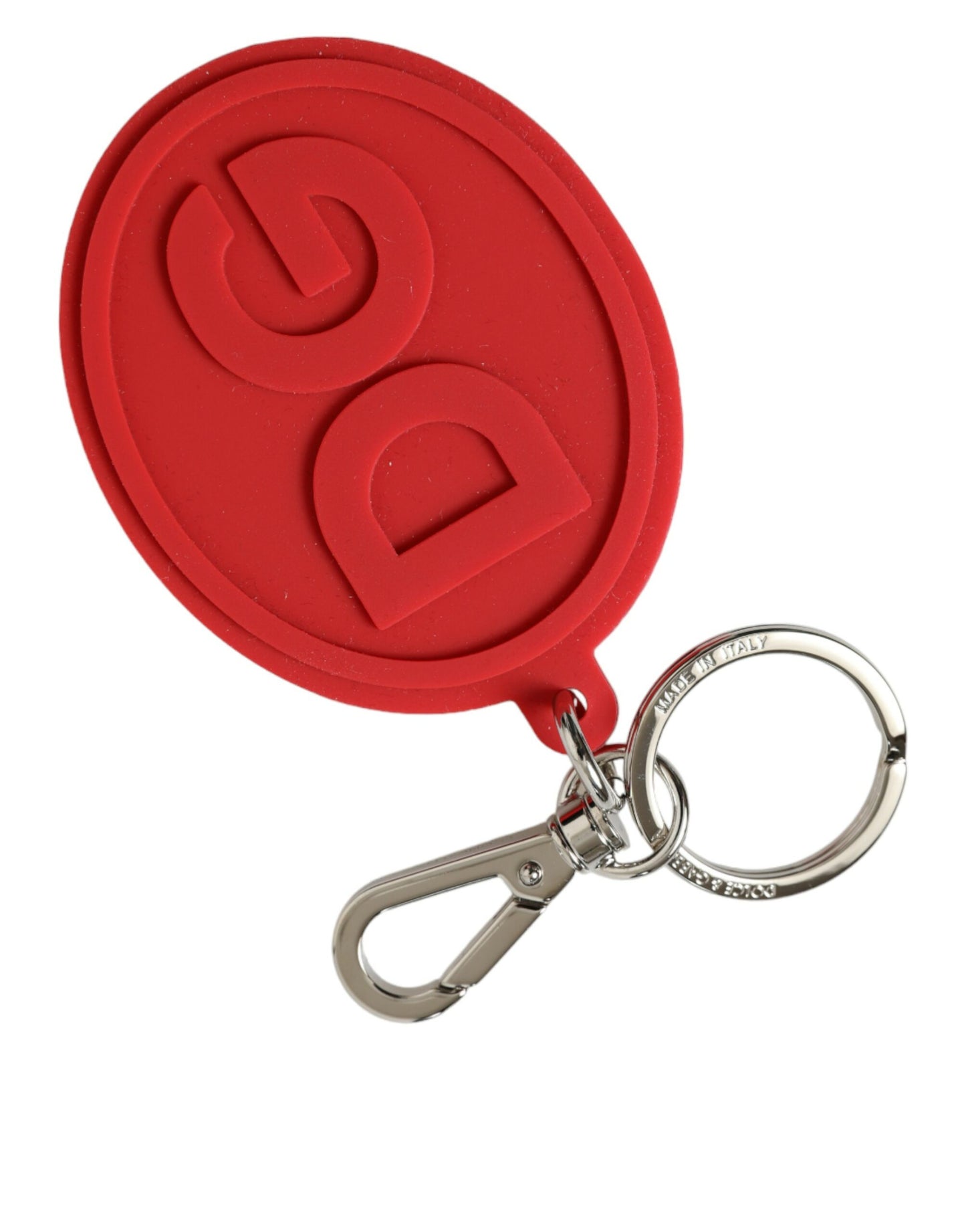 Portachiavi in ​​metallo e ottone argentato con logo DG in gomma rossa Dolce &amp; Gabbana