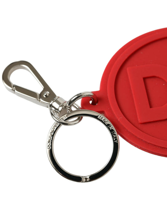 Portachiavi in ​​metallo e ottone argentato con logo DG in gomma rossa Dolce &amp; Gabbana