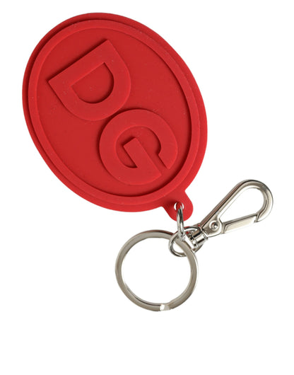 Portachiavi in ​​metallo e ottone argentato con logo DG in gomma rossa Dolce &amp; Gabbana