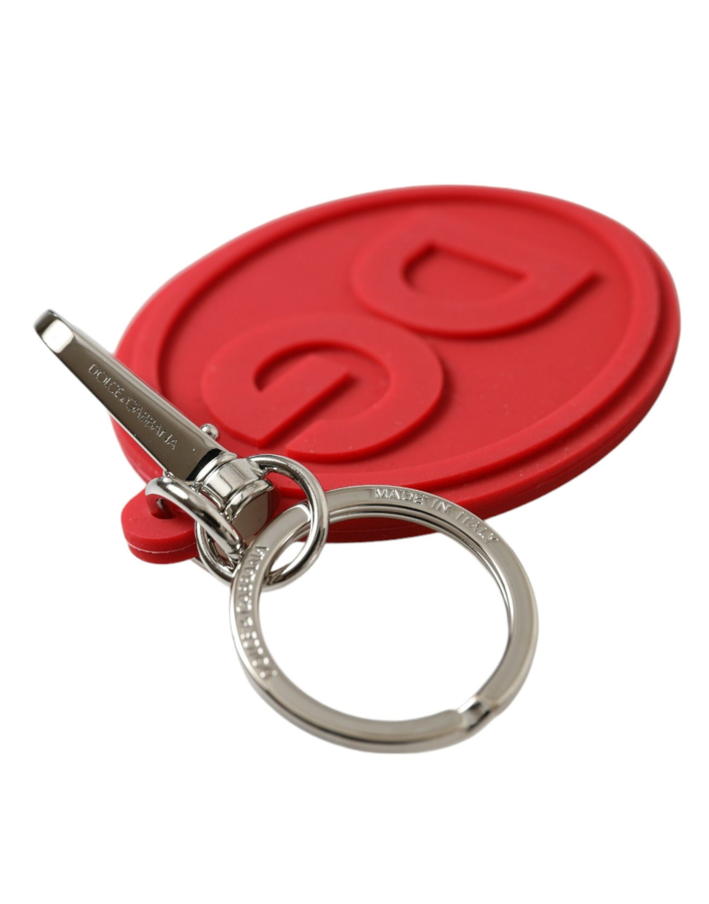 Portachiavi in ​​metallo e ottone argentato con logo DG in gomma rossa Dolce &amp; Gabbana